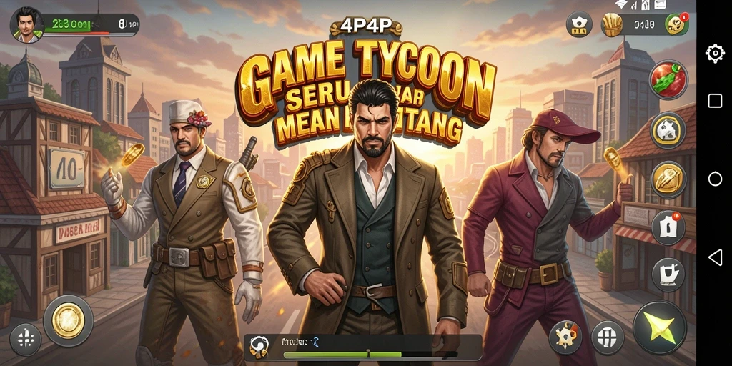 Screenshot gameplay 4P4P menampilkan suasana bisnis yang dinamis dan interaktif.