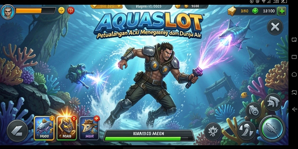 Menampilkan aksi mendebarkan dalam gameplay AQUASLOT yang seru.