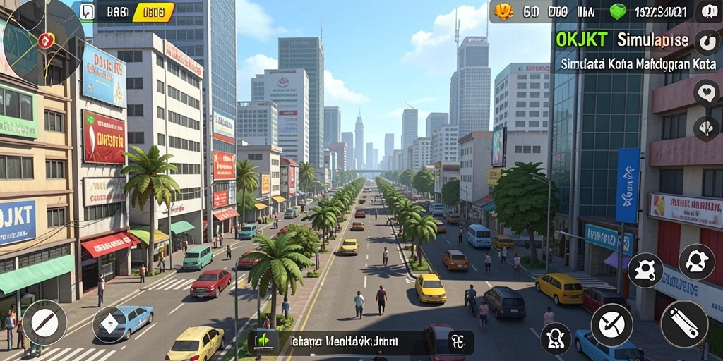 Screenshot gameplay OKJKT menampilkan karakter yang menjelajahi kota Jakarta.